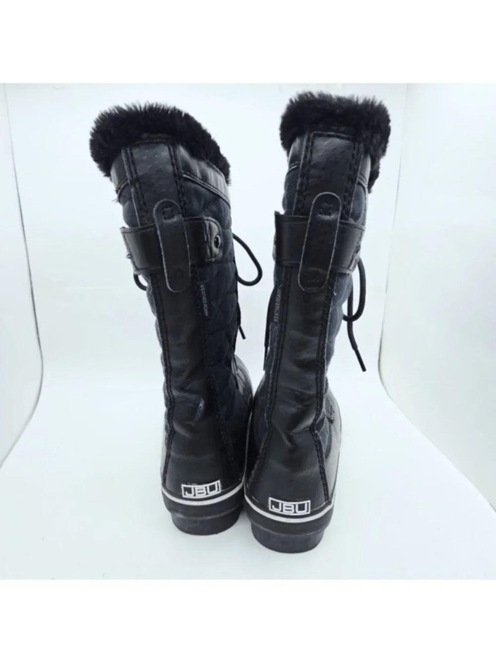 JBU Lorna Black Faux Fur Lined Quilted Lace Up Winter Snow Boots Women's Size 6